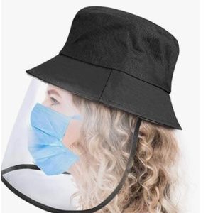 Black Bucket Hat with Face Shield Bucket Anti Spitting Removable Protective Sun